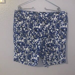 Mario Serrani Italy Womens Shorts Blue Floral Print Comfort Stretch